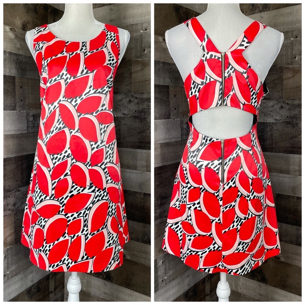 NEW Jade Melody Tam Red Printed Open Back Dress XL